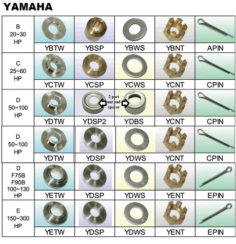 Yamaha Propeller nuts spacers and thrust washers